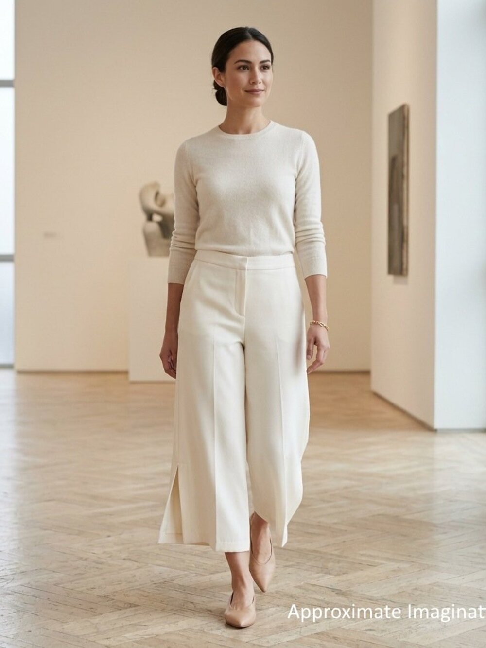 Zara Basic Collection Wide Leg White Cropped Pleated Side Split Dress Pants - XS